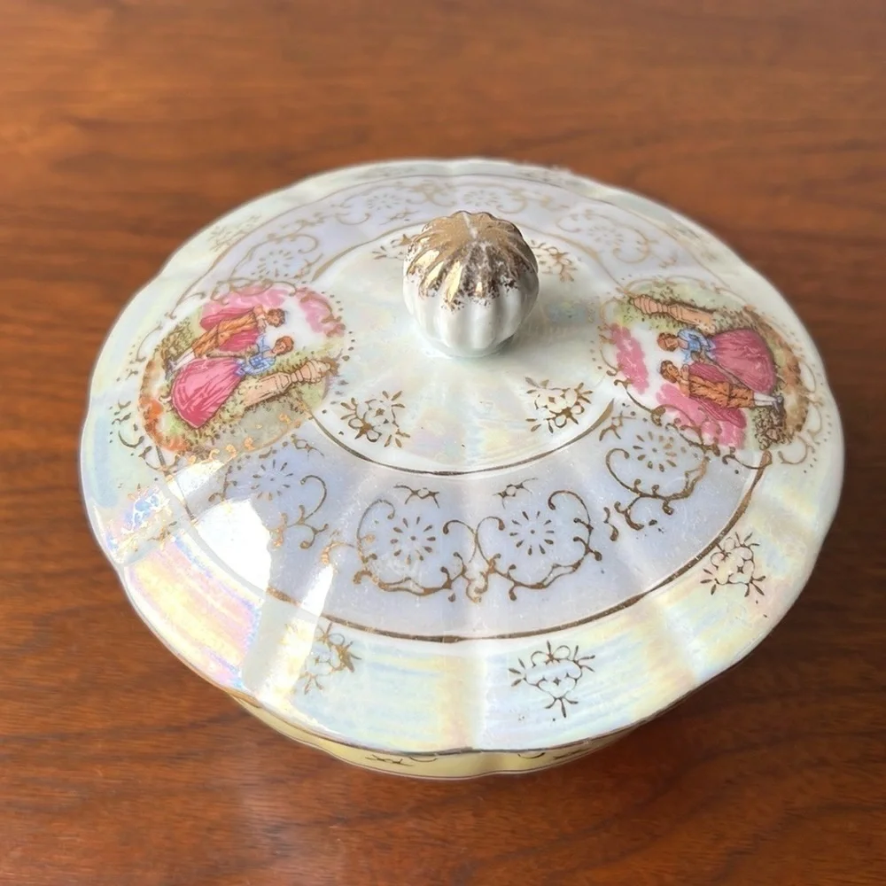 Vintage Opalescent Footed Trinket Box